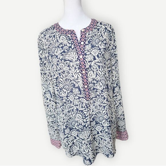 Talbots Long Sleeve Band Collar Flowy Floral Henley Style Popover Top. Small. - Picture 3 of 9